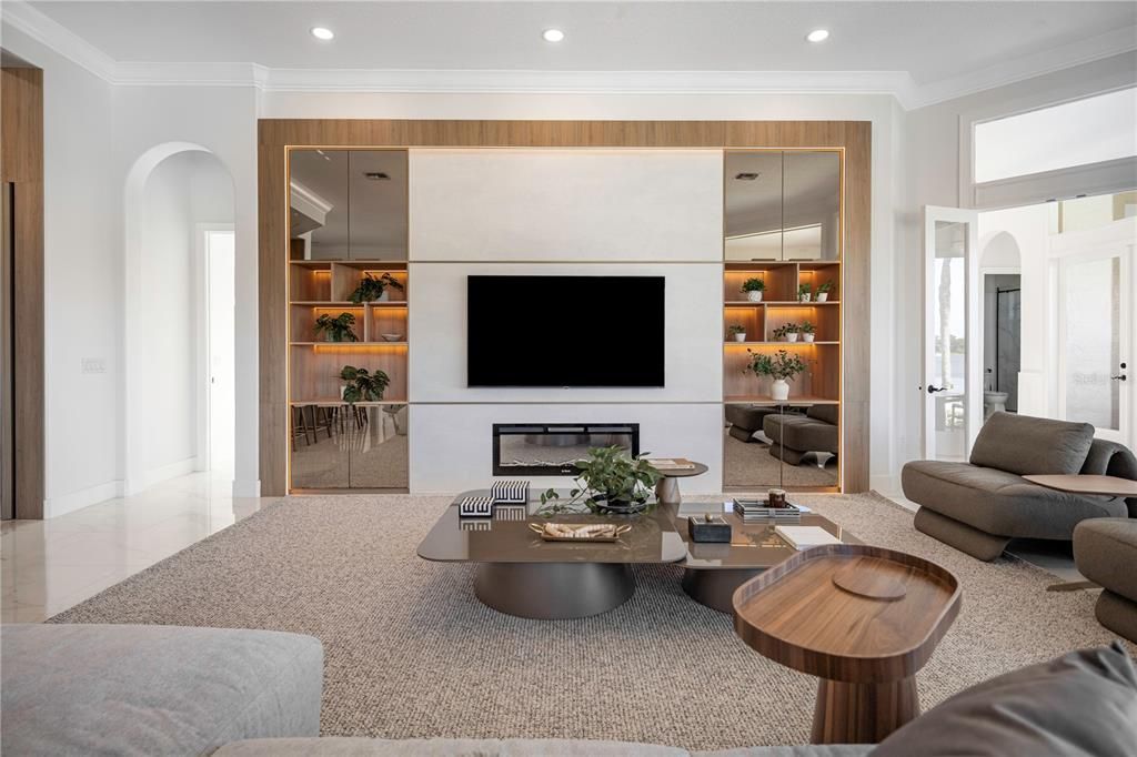 Fireplace, Interior, Living room, Recessed Lighting