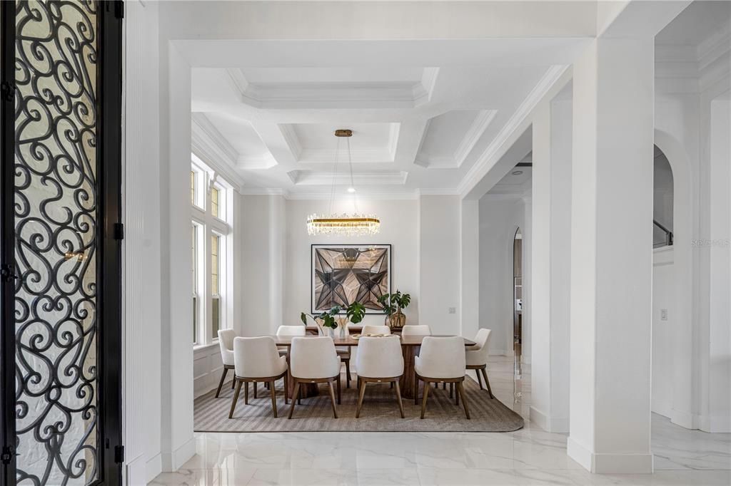 Chandelier, Dining room, Interior, Marble