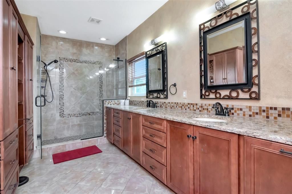 Bathroom, Dual Sink Vanities, Glass Shower, Interior, Recessed Lighting