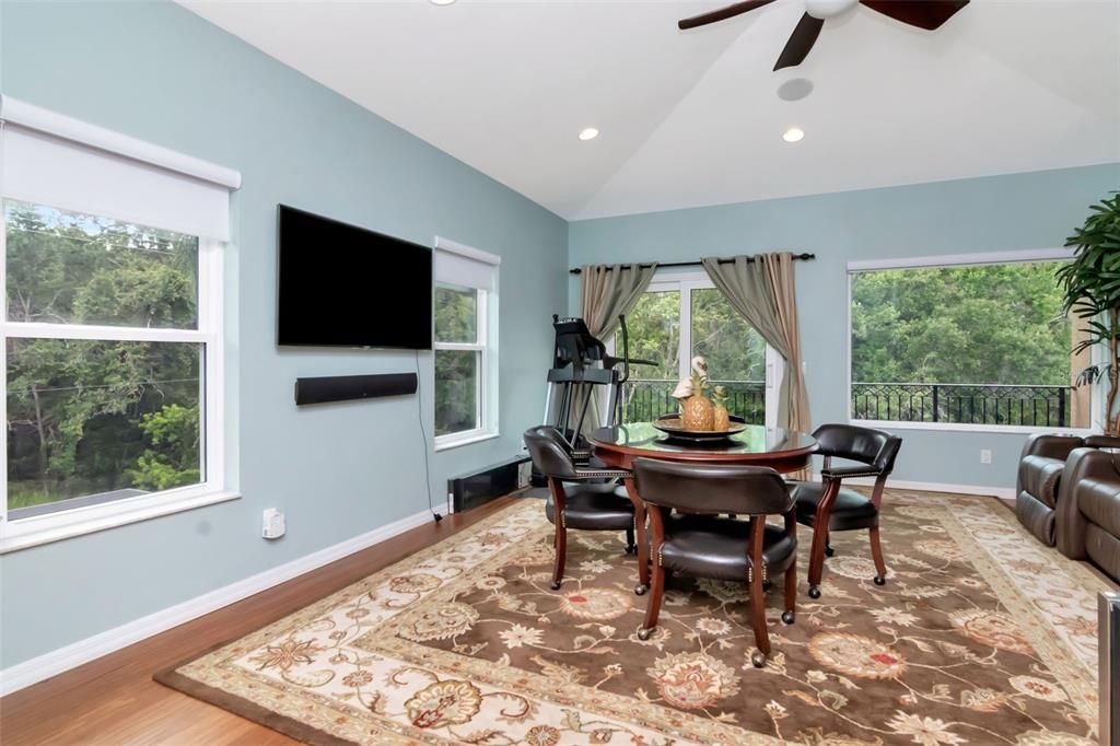 Dining room, Interior, Recessed Lighting, Wood Texture Flooring