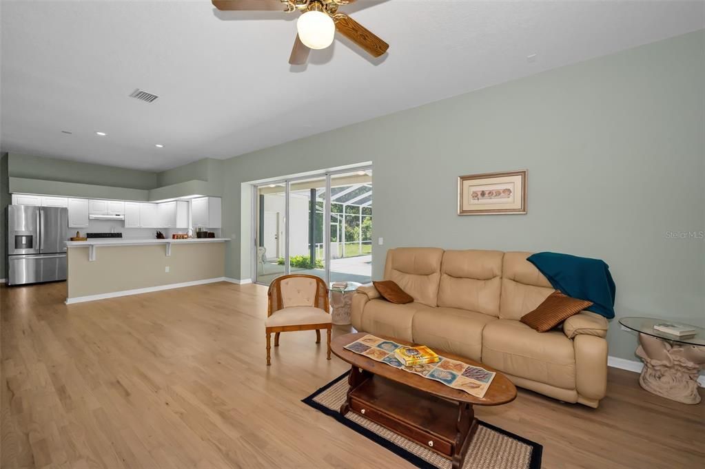 Interior, Kitchen, Living room, Recessed Lighting, Stainless Steel Appliances, Wood Texture Flooring
