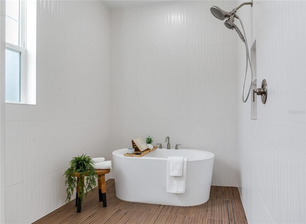 Bathroom, Free Standing Baths, Interior, Wood Texture Flooring