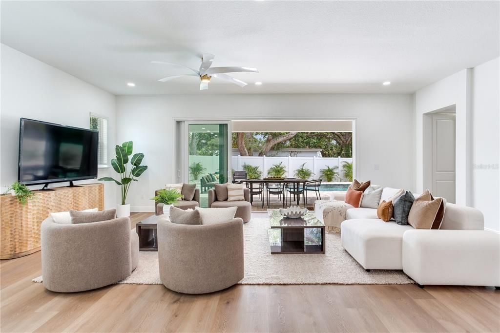 Interior, Living room, Recessed Lighting, Wood Texture Flooring