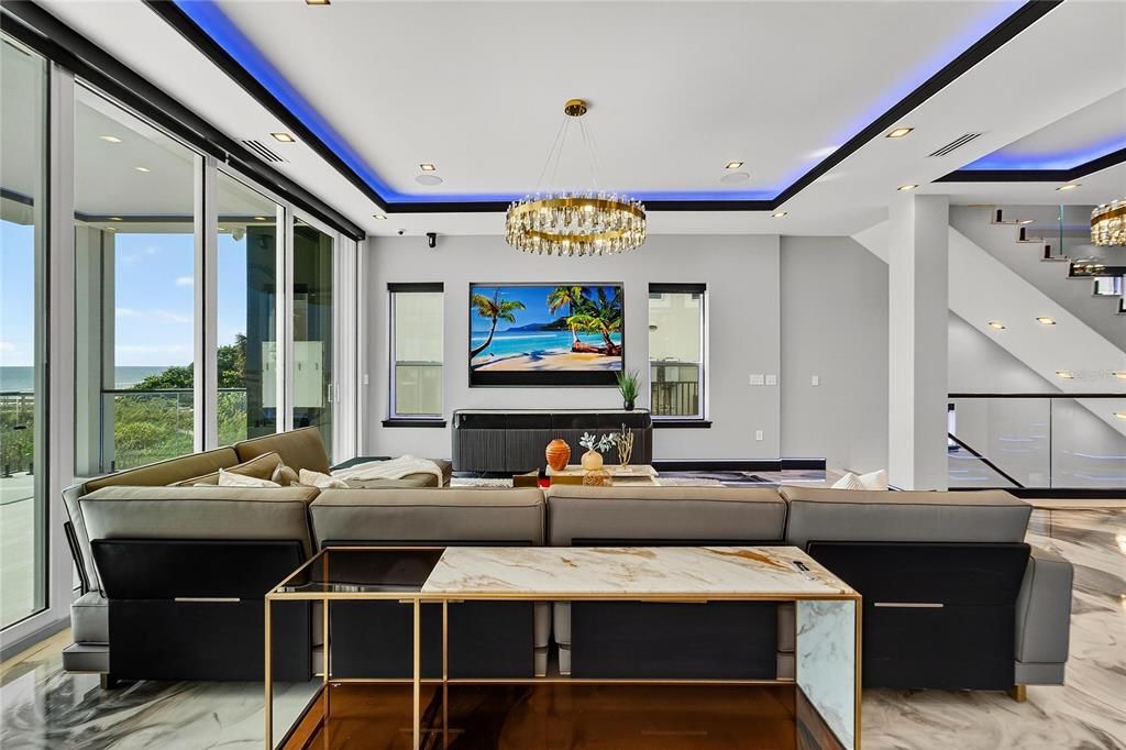 Chandelier, Interior, Living room, Marble, Recessed Lighting