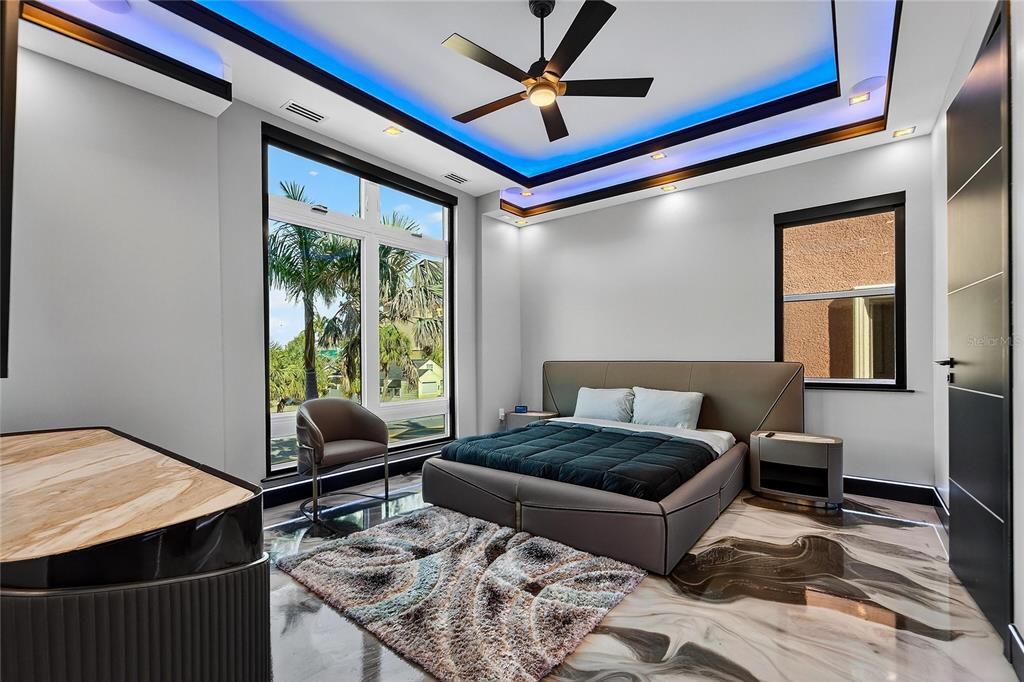 Bedroom, Interior, Marble, Recessed Lighting