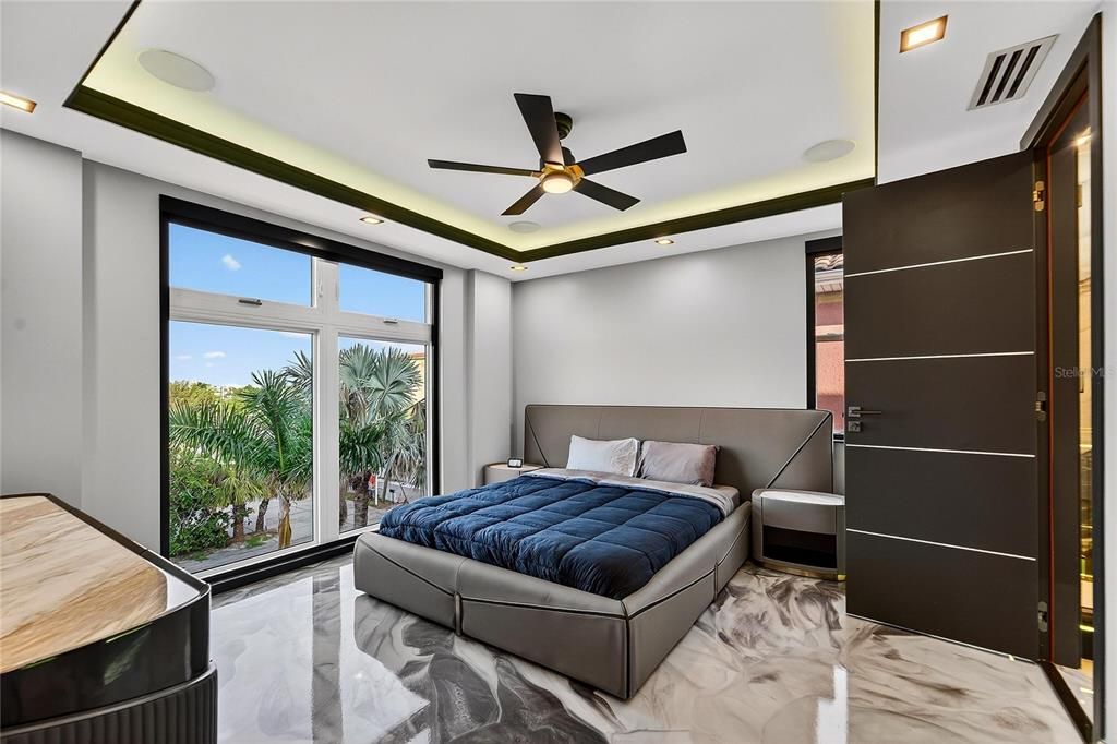 Bedroom, Interior, Marble, Recessed Lighting