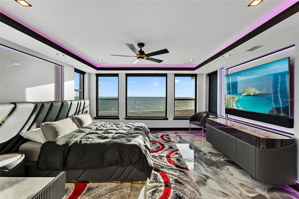 Bedroom, Interior, Marble, Recessed Lighting, Water