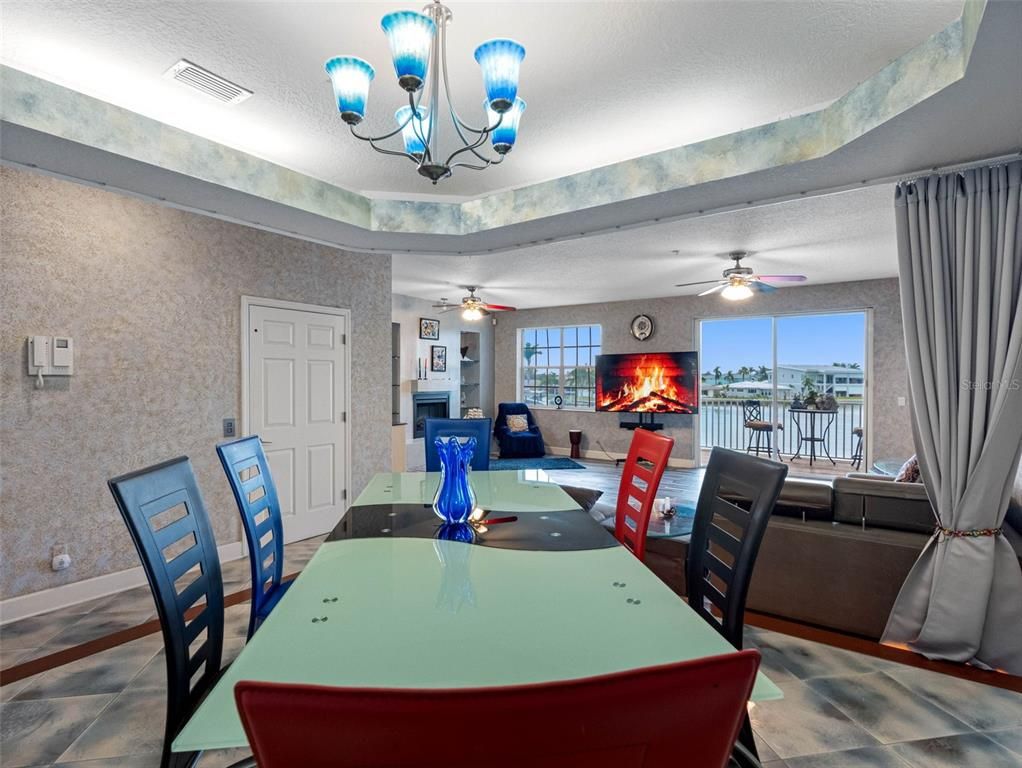 Chandelier, Dining room, Fireplace, Interior, Living room