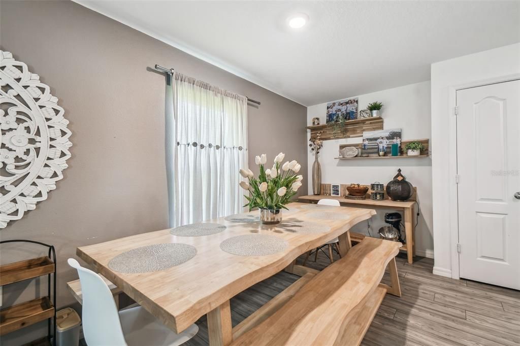 Dining room, Interior, Recessed Lighting, Wood Texture Flooring