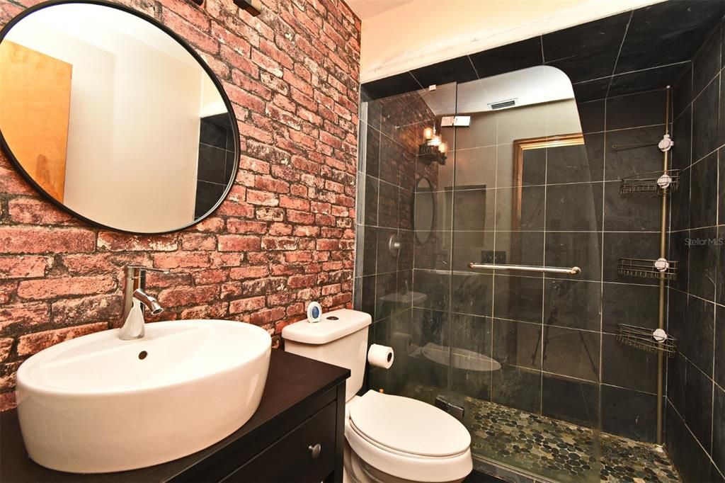 Bathroom, Glass Shower, Interior, Stone Walls