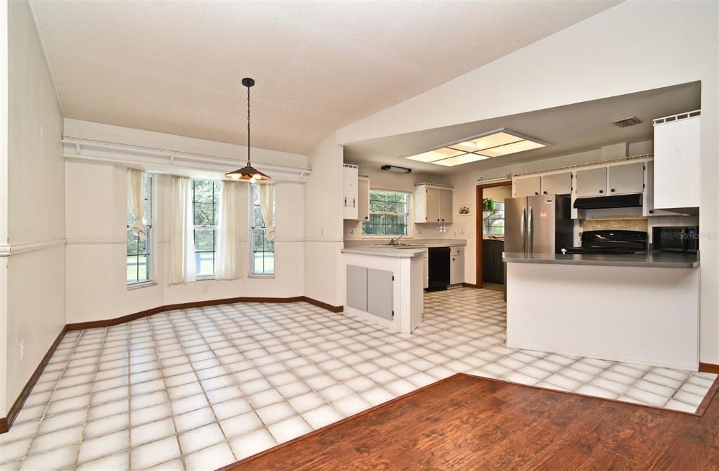 Interior, Kitchen, Pendant Lights, Wood Texture Flooring