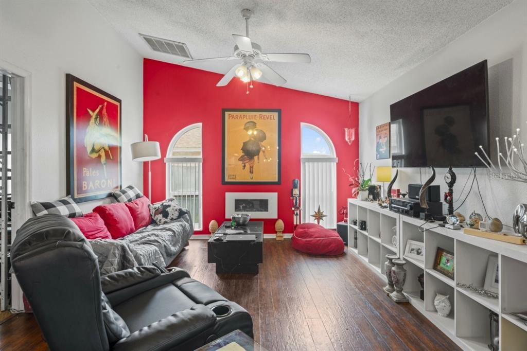 Fireplace, Interior, Living room, Wood Texture Flooring