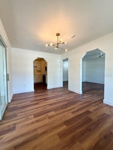 Empty room, Interior, Pendant Lights, Wood Texture Flooring