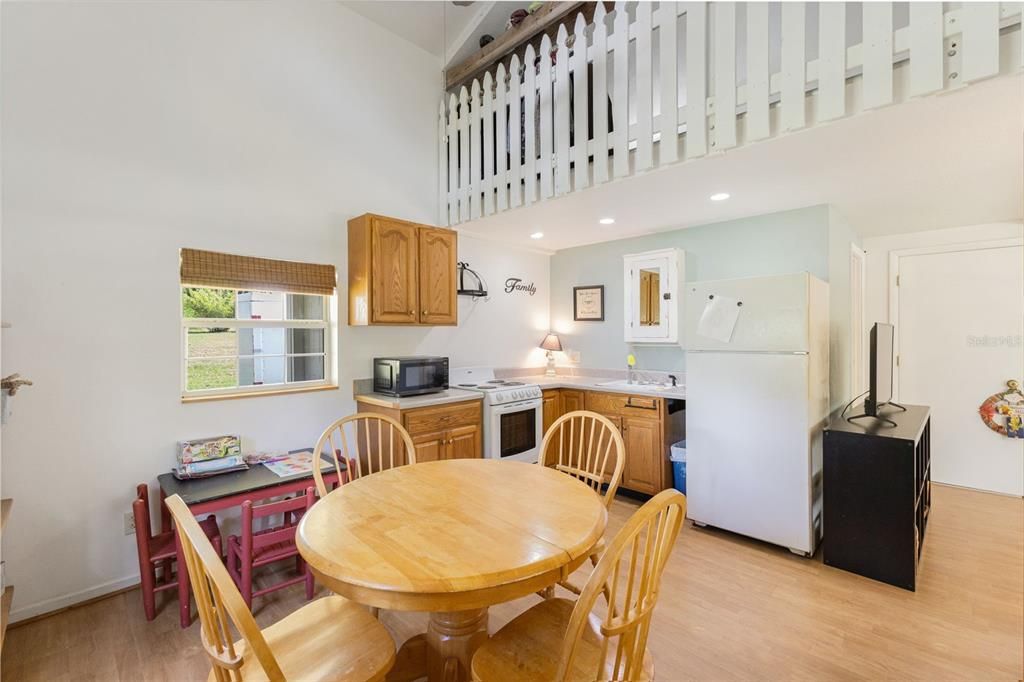 Dining room, Interior, Kitchen, Recessed Lighting, Wood Texture Flooring