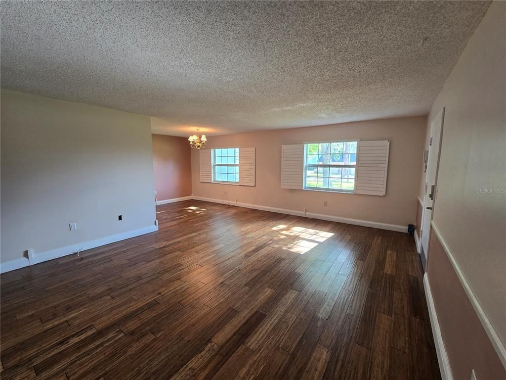 Chandelier, Empty room, Interior, Wood Texture Flooring