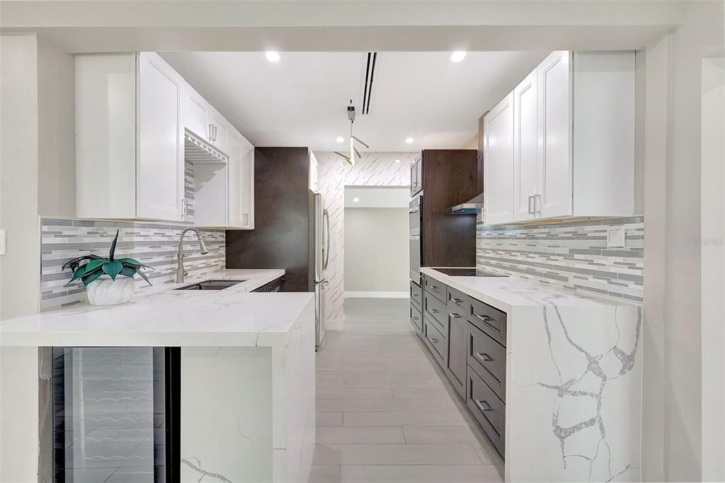 Interior, Kitchen, Marble Walls, Recessed Lighting