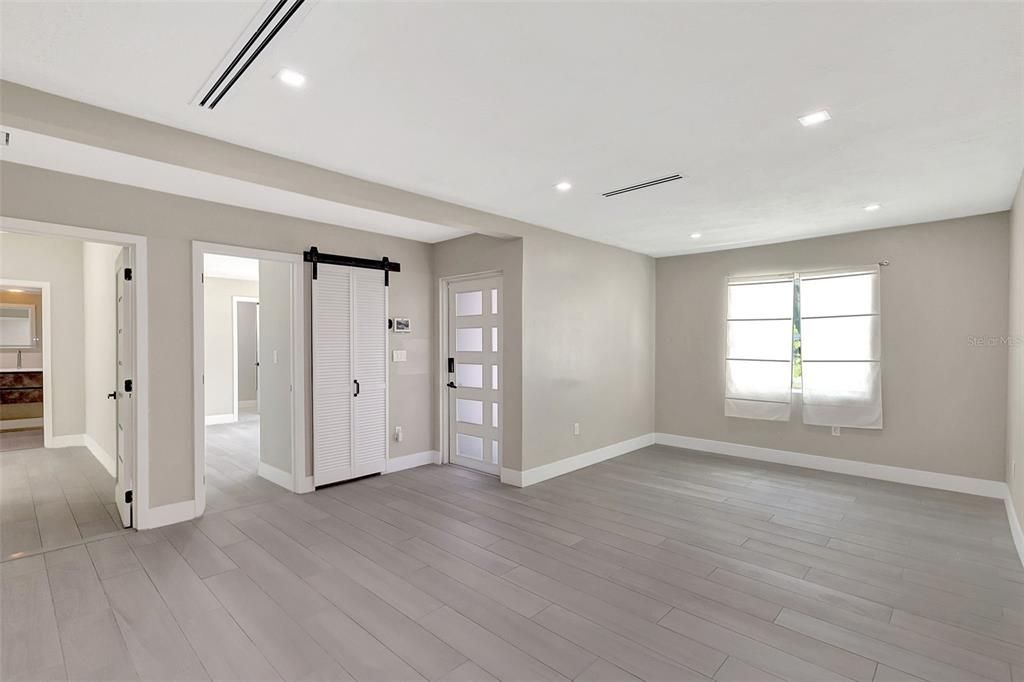 Empty room, Interior, Recessed Lighting, Wood Texture Flooring