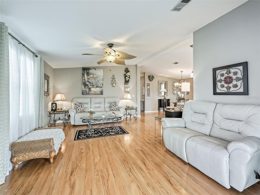 Dining room, Interior, Living room, Pendant Lights, Wood Texture Flooring