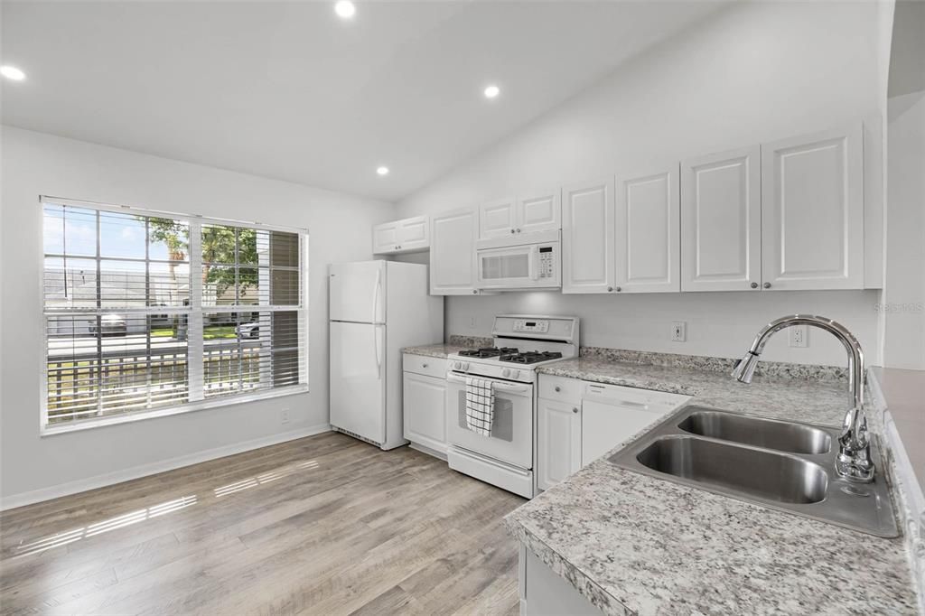 Interior, Kitchen, Recessed Lighting, Wood Texture Flooring