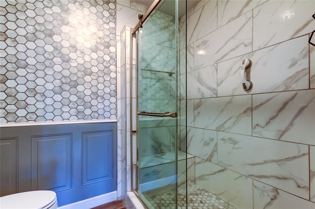 Bathroom, Glass Shower, Interior, Marble Walls