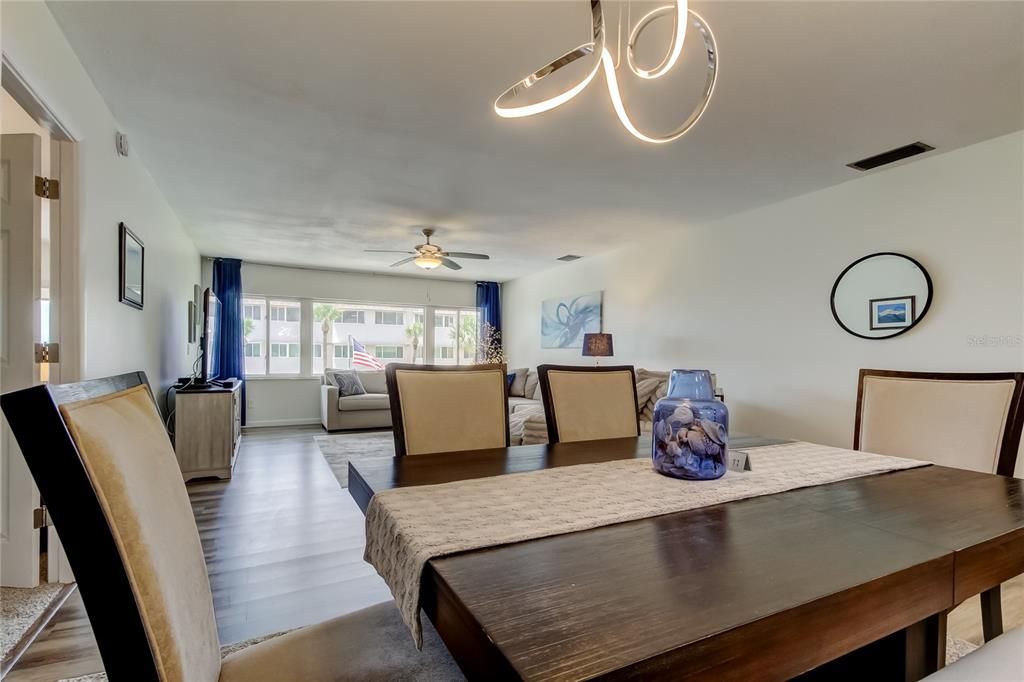 Dining room, Interior, Living room, Pendant Lights, Wood Texture Flooring