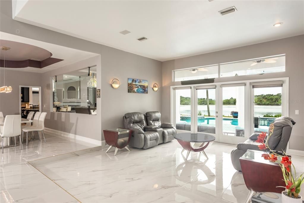 Dining room, Interior, Living room, Marble, Recessed Lighting