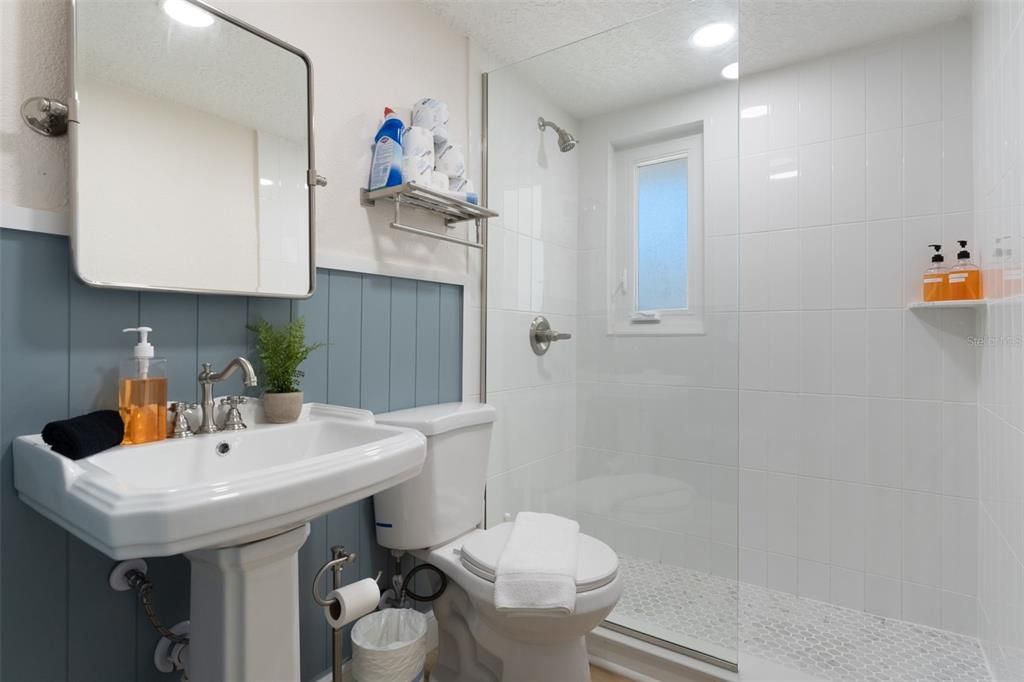 Bathroom, Glass Shower, Interior, Recessed Lighting
