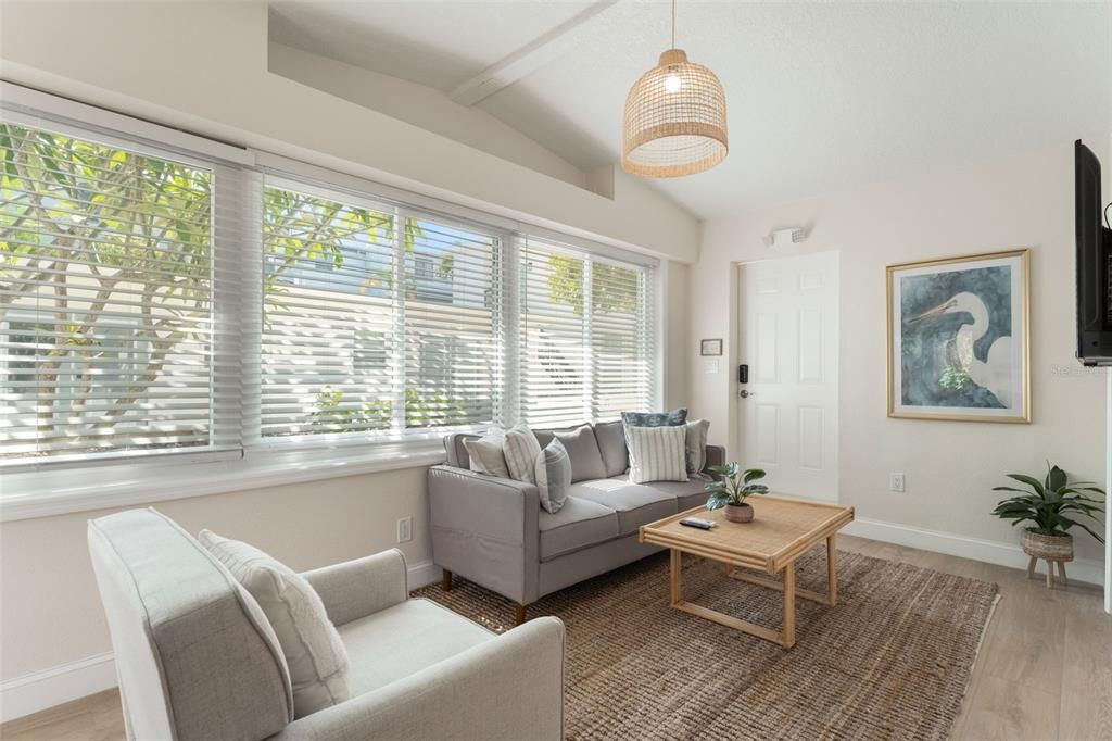 Interior, Living room, Pendant Lights, Wood Texture Flooring