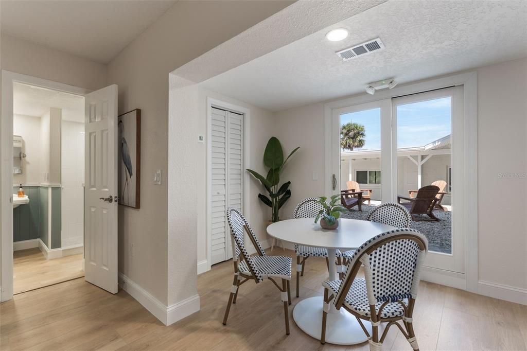 Dining room, Interior, Recessed Lighting, Wood Texture Flooring