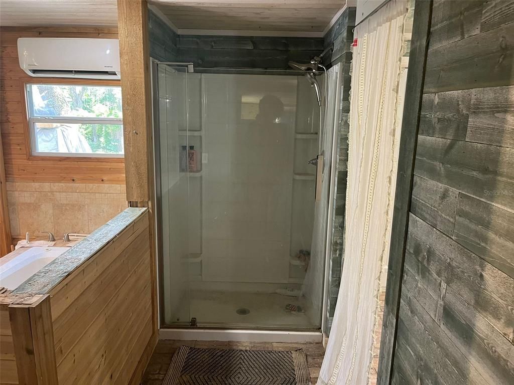 Bathroom, Glass Shower, Interior, Wooden Walls