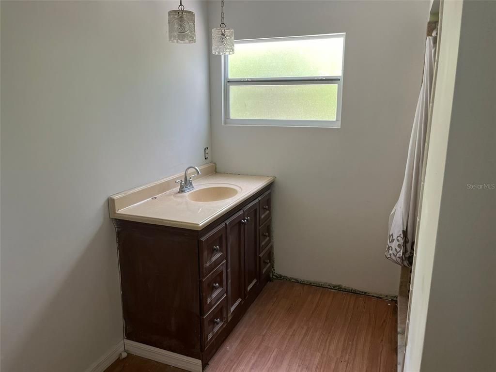 Bathroom, Interior, Pendant Lights, Wood Texture Flooring