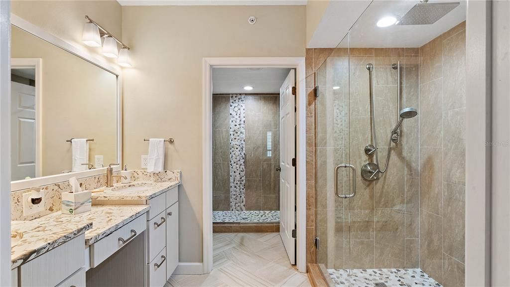 Bathroom, Dual Sink Vanities, Glass Shower, Interior, Recessed Lighting