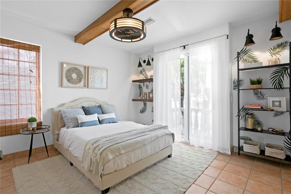 Bedroom, Interior, Pendant Lights, Wooden Beams