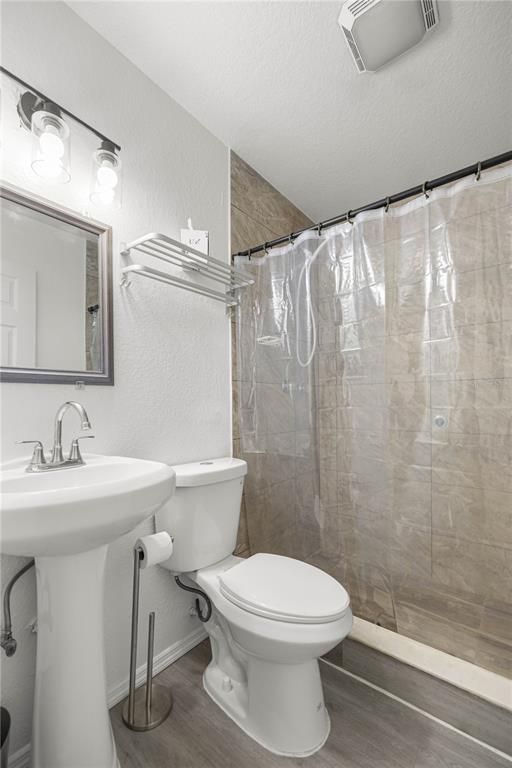 Bathroom, Glass Shower, Interior, Wood Texture Flooring
