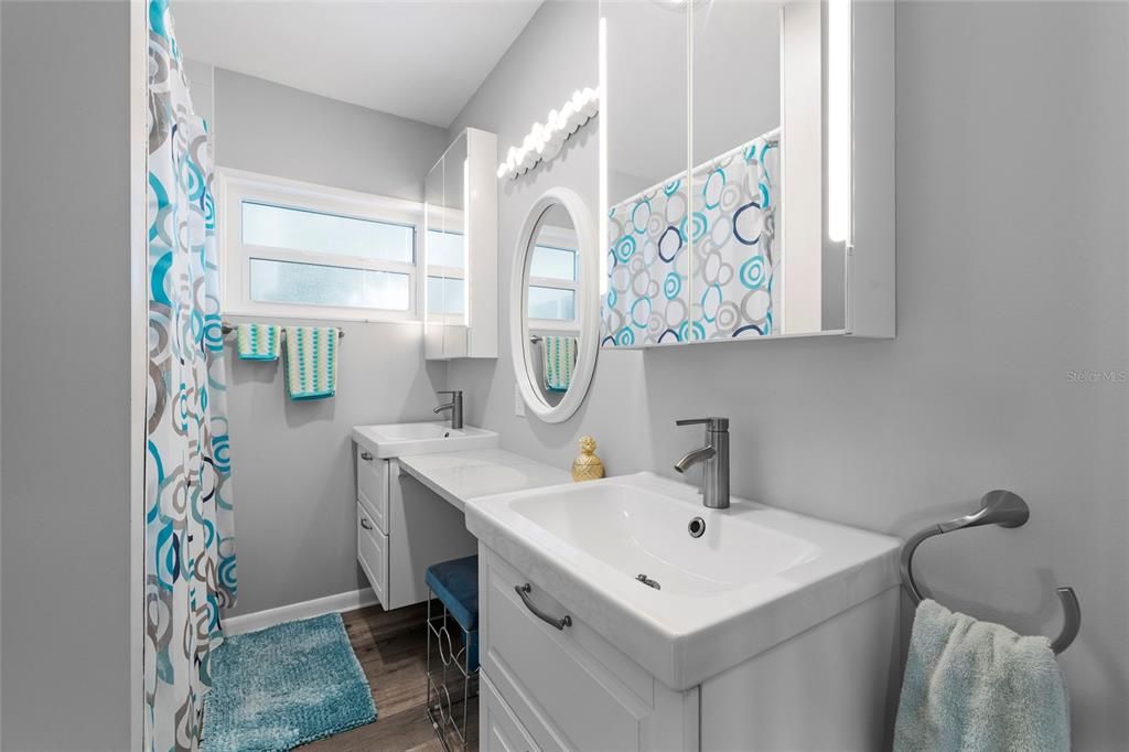 Bathroom, Dual Sink Vanities, Interior, Wood Texture Flooring