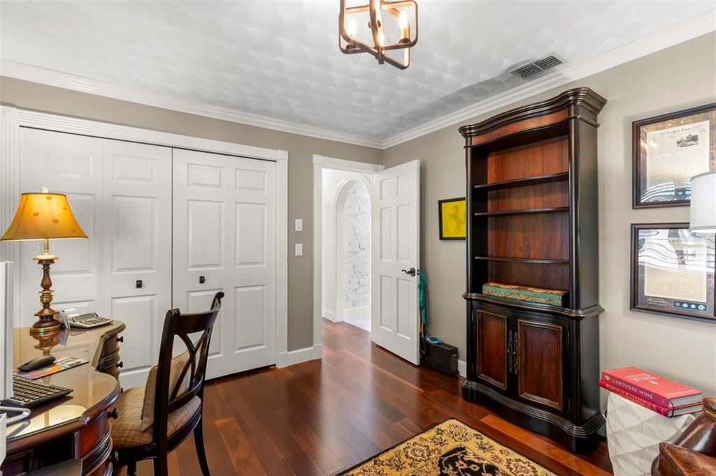 Chandelier, Home Office, Interior, Wood Texture Flooring