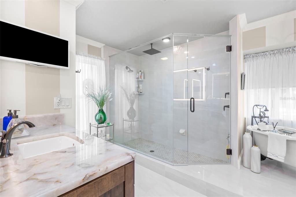 Bathroom, Glass Shower, Interior, Recessed Lighting