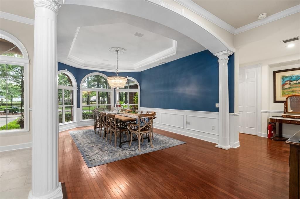 Chandelier, Dining room, Interior, Wood Texture Flooring