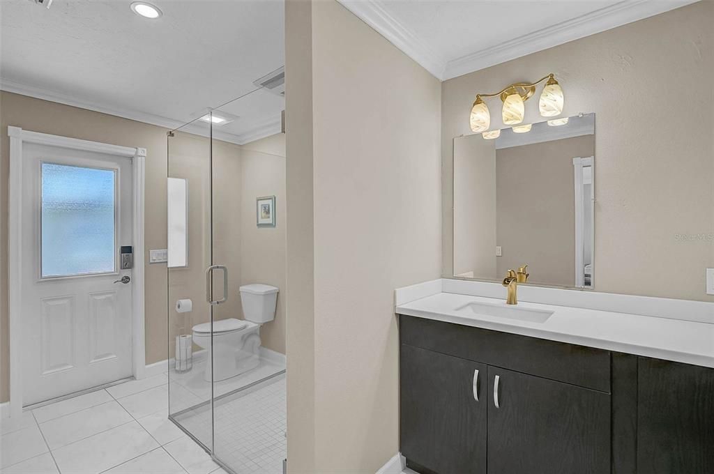 Bathroom, Glass Shower, Interior, Recessed Lighting
