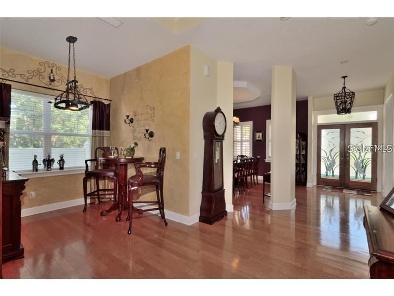 Dining room, Interior, Pendant Lights, Wood Texture Flooring