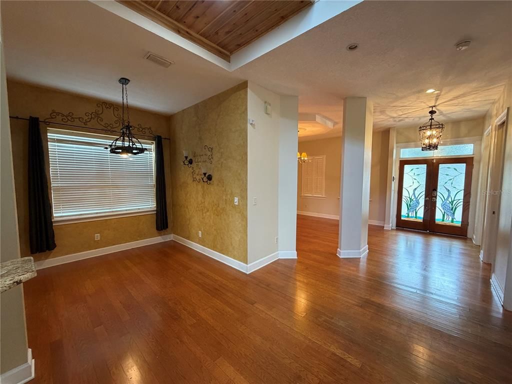 Empty room, Interior, Pendant Lights, Wood Texture Flooring