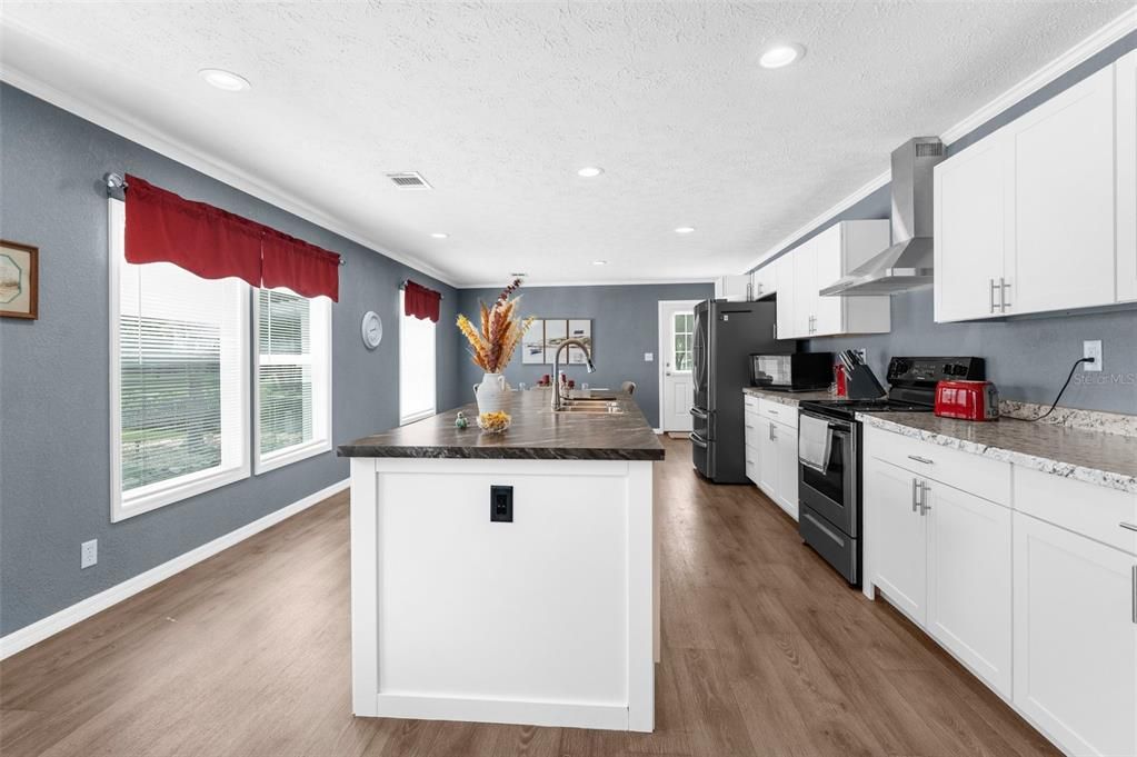 Interior, Kitchen, Recessed Lighting, Wood Texture Flooring