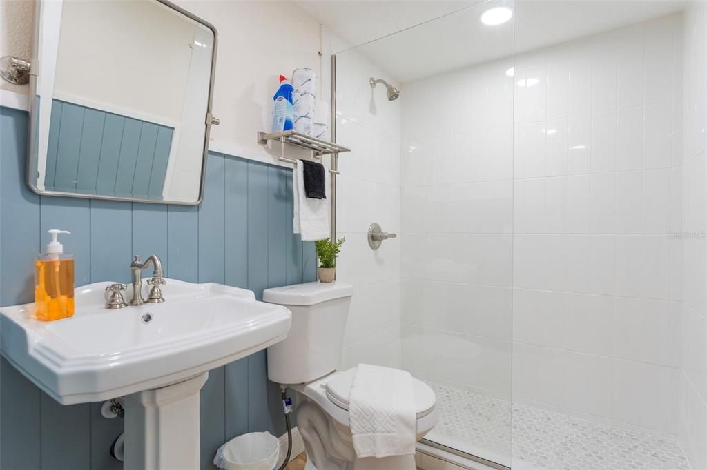 Bathroom, Glass Shower, Interior, Recessed Lighting