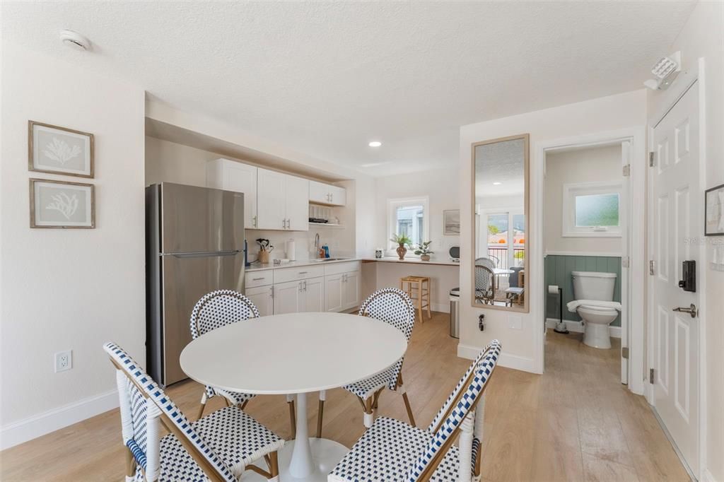 Dining room, Interior, Kitchen, Recessed Lighting, Wood Texture Flooring