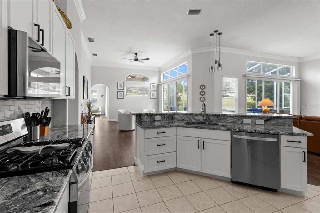 Interior, Kitchen, Pendant Lights, Wood Texture Flooring