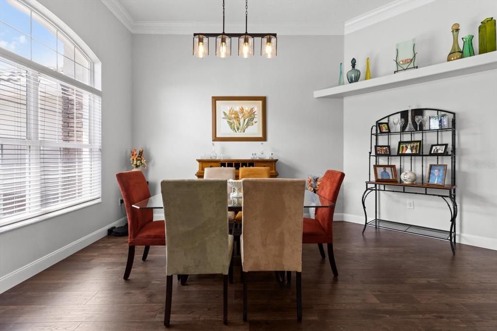 Dining room, Interior, Pendant Lights, Wood Texture Flooring