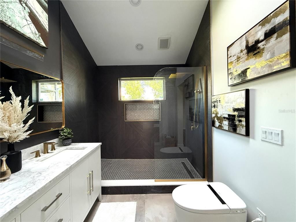 Bathroom, Glass Shower, Interior, Recessed Lighting