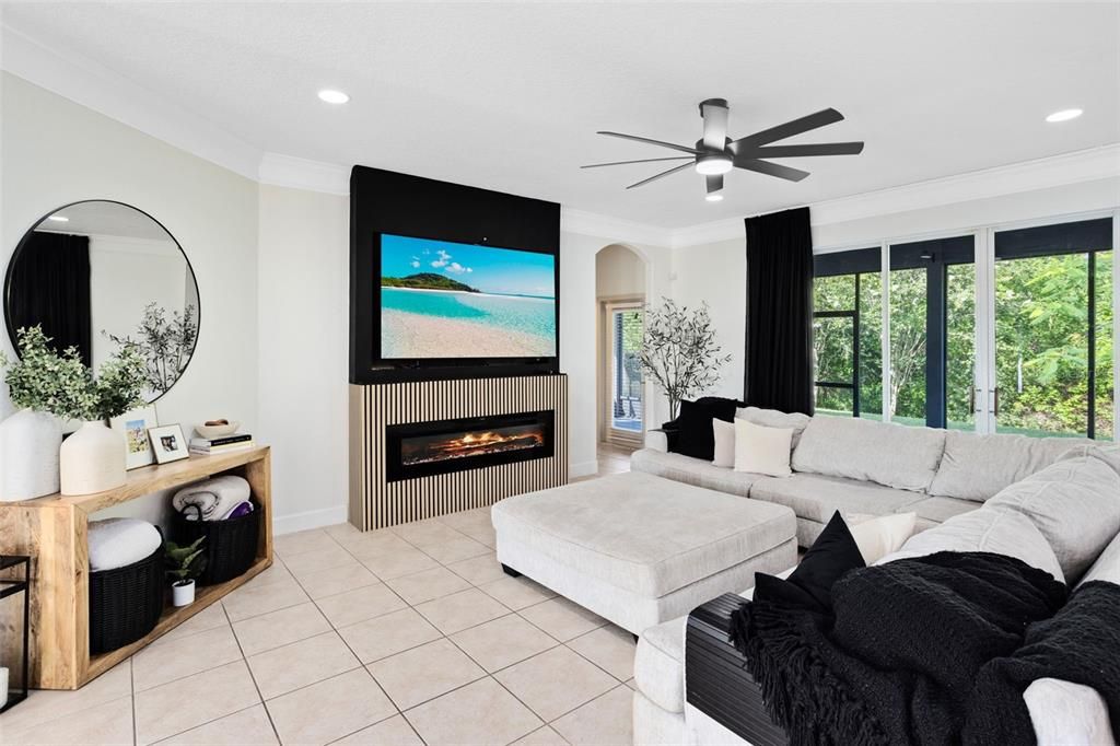 Fireplace, Interior, Living room, Recessed Lighting