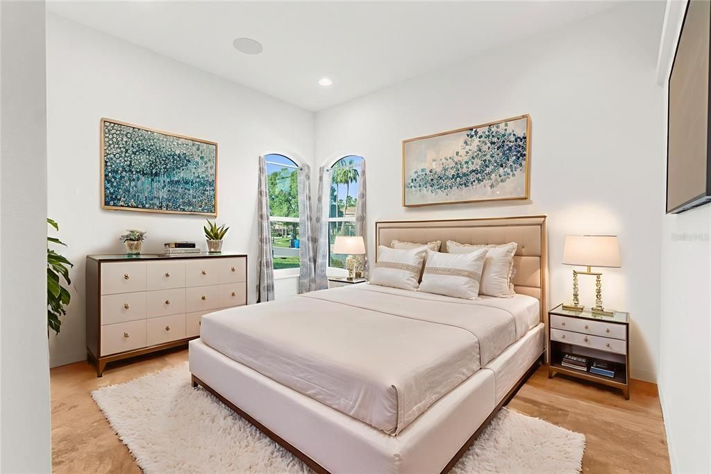 Bedroom, Interior, Recessed Lighting, Wood Texture Flooring