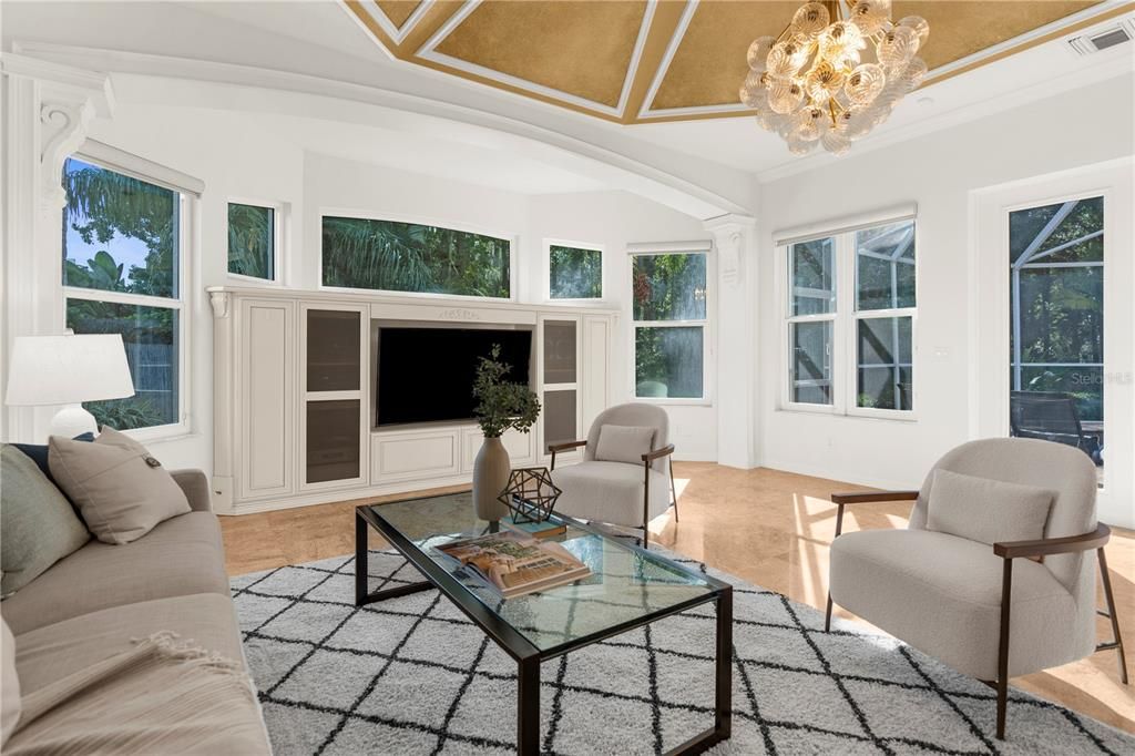 Chandelier, Interior, Living room, Wood Texture Flooring